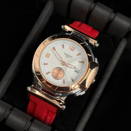 Tissot T-Rce Mujer Goma Rojo - Tablero Blanco-Oro Rosa