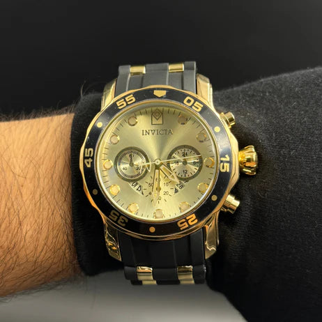 Invicta Pro Driver Goma Negro - Tablero Platedado Dorado - Negro