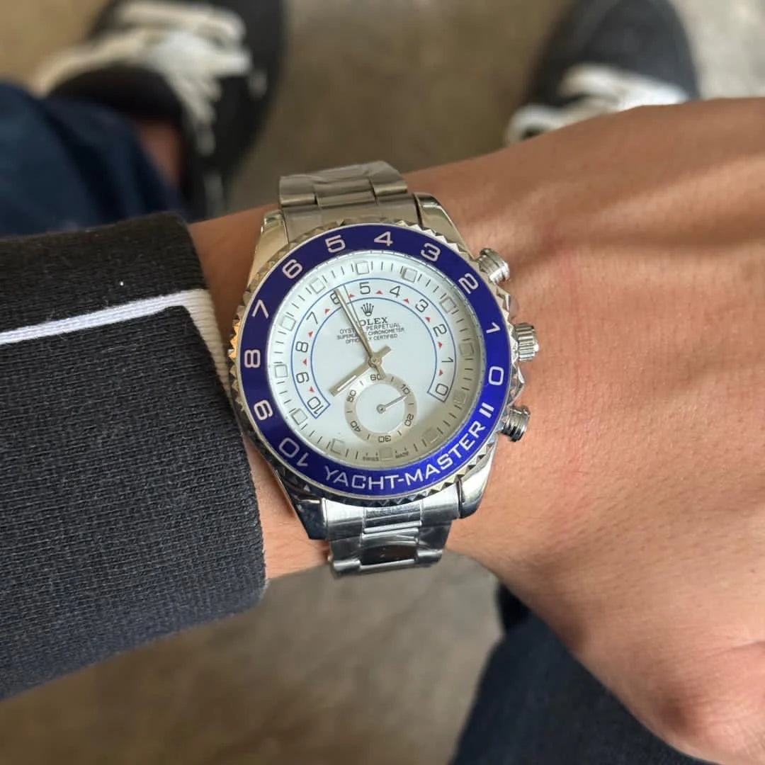 Rolex Perpetual Plateado - Tablero Blanco - Azul